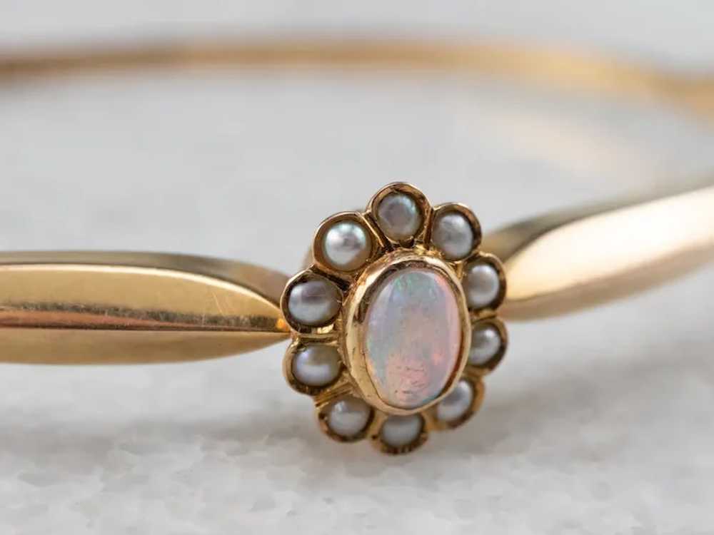 Antique Opal and Seed Pearl Halo Bangle Bracelet - image 4