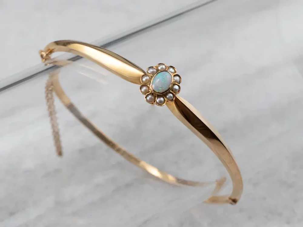 Antique Opal and Seed Pearl Halo Bangle Bracelet - image 9