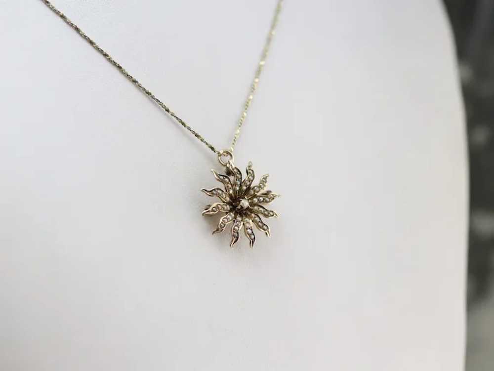 Victorian Seed Pearl Starburst Pin or Pendant - image 9