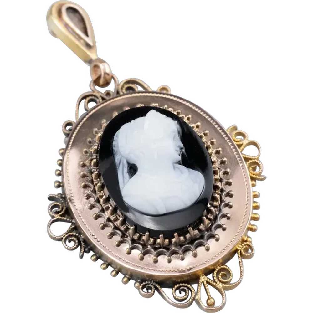 Converted Onyx Cameo Ornate Pendant - image 1