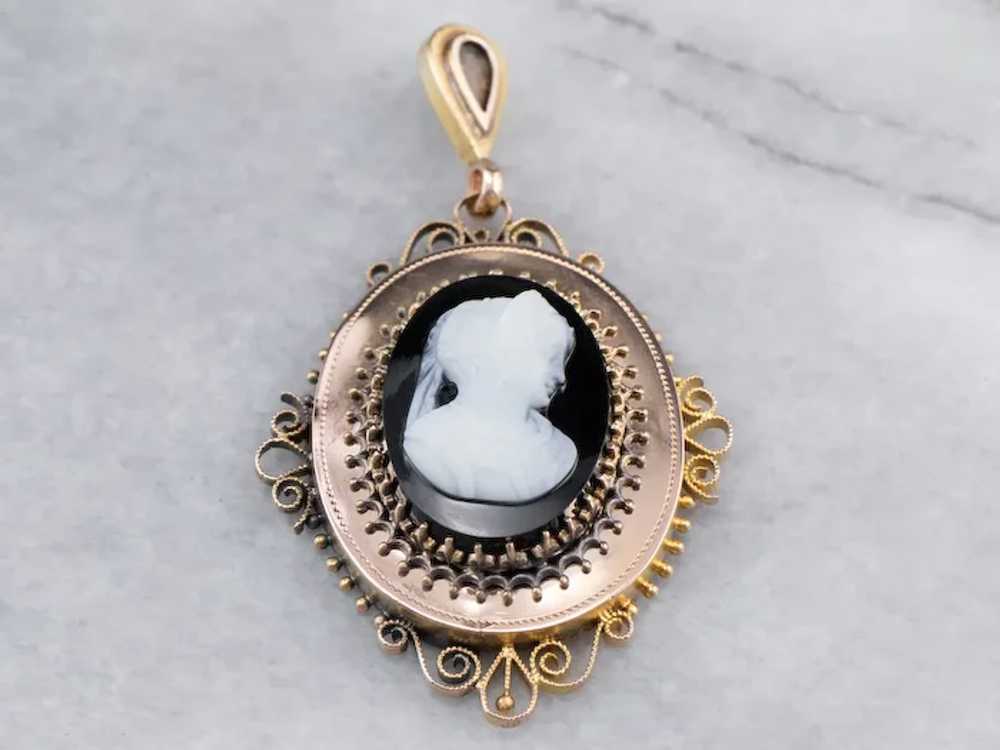 Converted Onyx Cameo Ornate Pendant - image 2