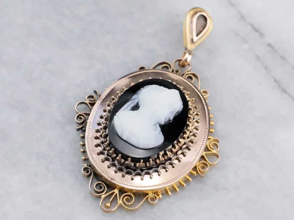 Converted Onyx Cameo Ornate Pendant - image 3