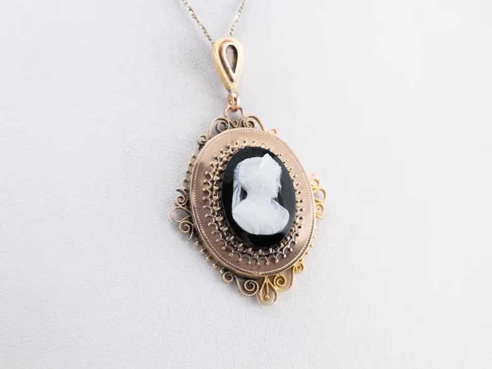 Converted Onyx Cameo Ornate Pendant - image 8