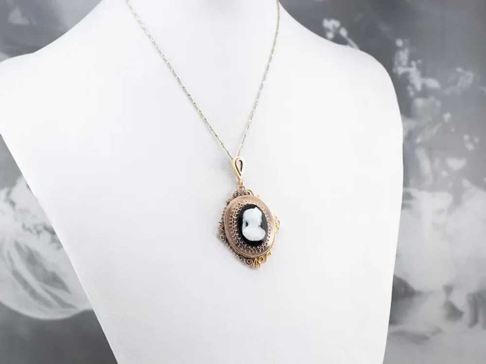 Converted Onyx Cameo Ornate Pendant - image 9