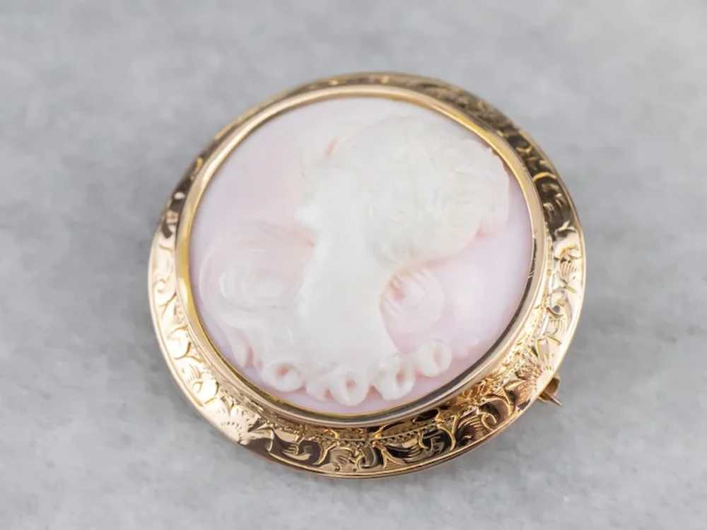 Sweet Vintage Pink Shell Cameo Brooch - image 10
