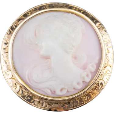 Sweet Vintage Pink Shell Cameo Brooch - image 1