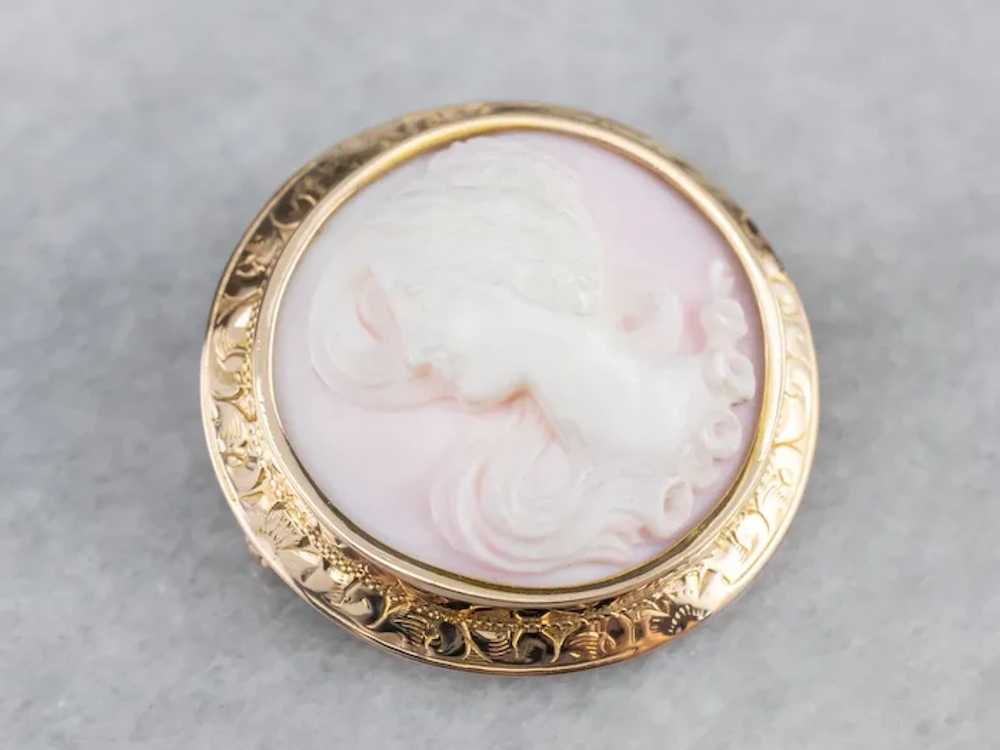 Sweet Vintage Pink Shell Cameo Brooch - image 2