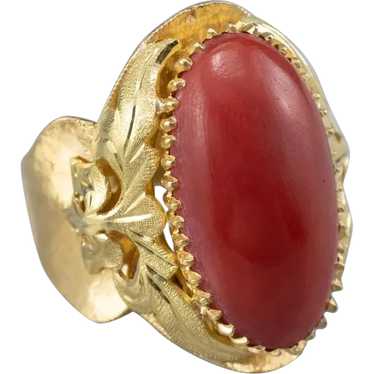 Ornate Coral Cabochon Statement Ring