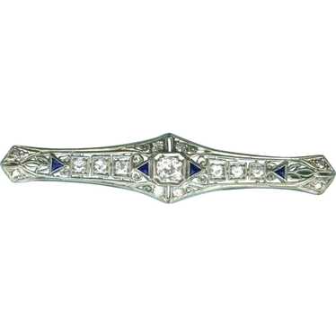 Elegant Edwardian Diamond Sapphire Bar Brooch c. 1