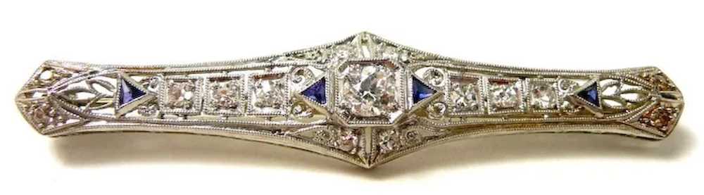 Elegant Edwardian Diamond Sapphire Bar Brooch c. … - image 2