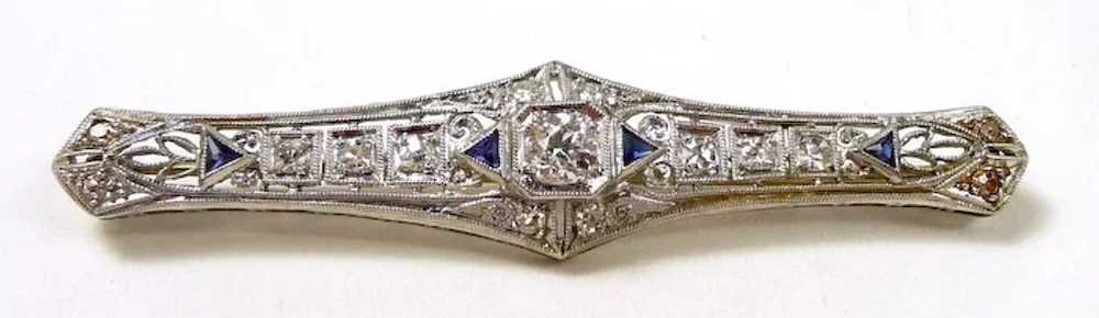 Elegant Edwardian Diamond Sapphire Bar Brooch c. … - image 3