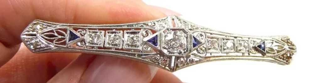 Elegant Edwardian Diamond Sapphire Bar Brooch c. … - image 4