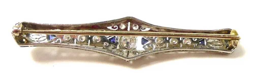 Elegant Edwardian Diamond Sapphire Bar Brooch c. … - image 5
