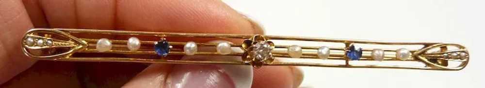 Special Nouveau Diamond Sapphire Pearl Brooch c. … - image 2