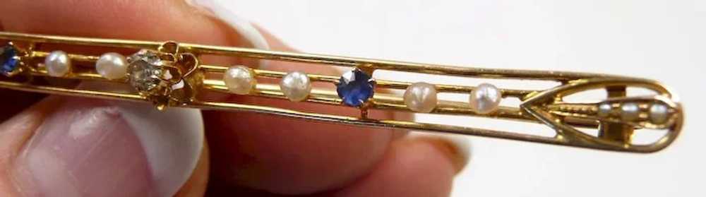 Special Nouveau Diamond Sapphire Pearl Brooch c. … - image 3