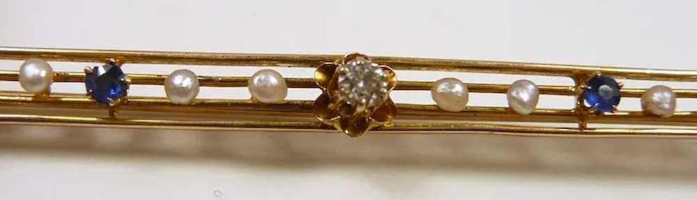 Special Nouveau Diamond Sapphire Pearl Brooch c. … - image 5