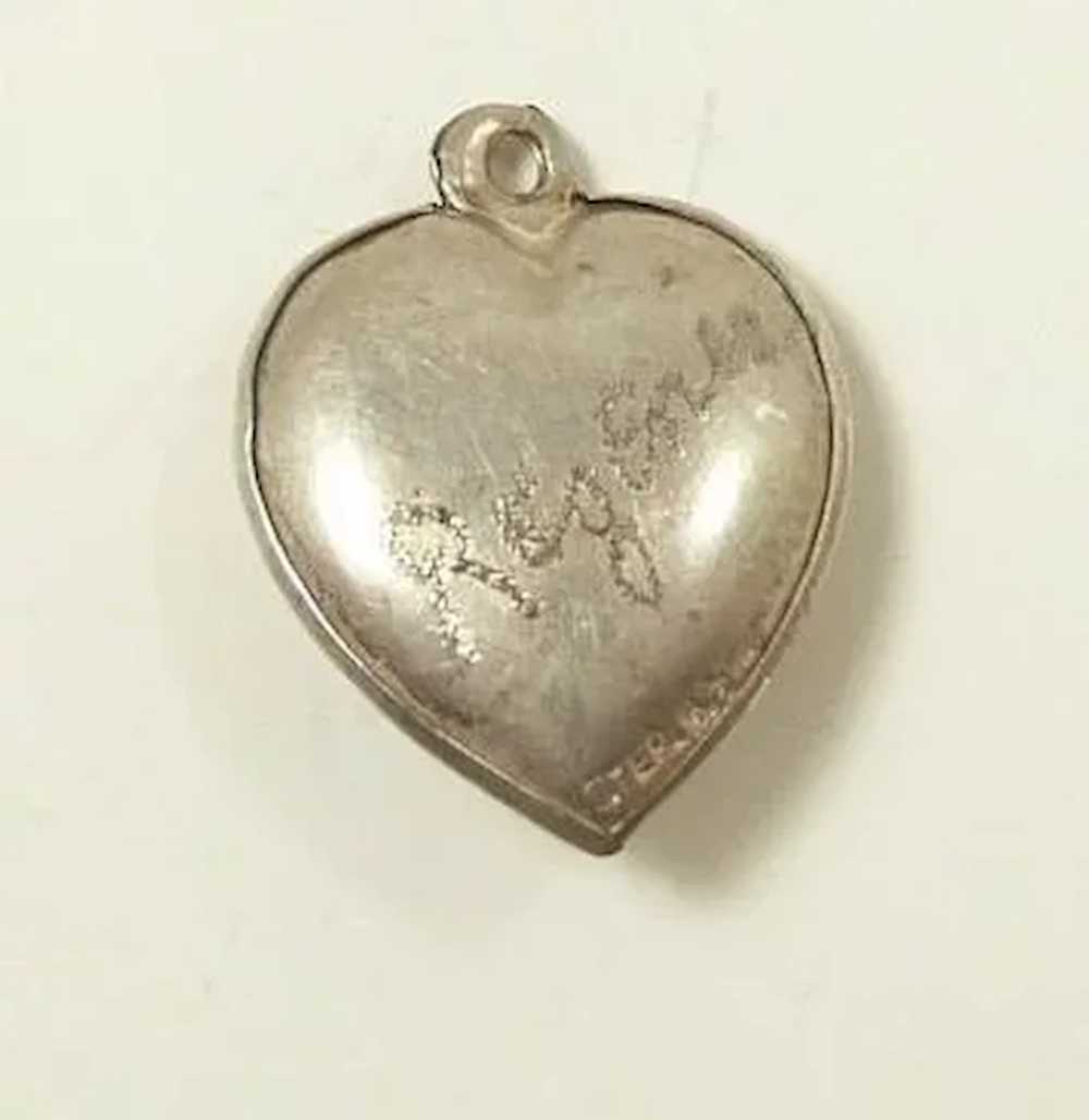 Pretty Puffy Heart Sterling Charm c. 1950 - image 3