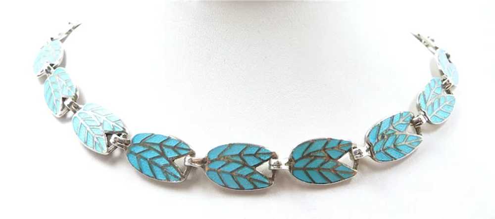 Natural Margot de Taxco Enamel Leaf Necklace #583… - image 2