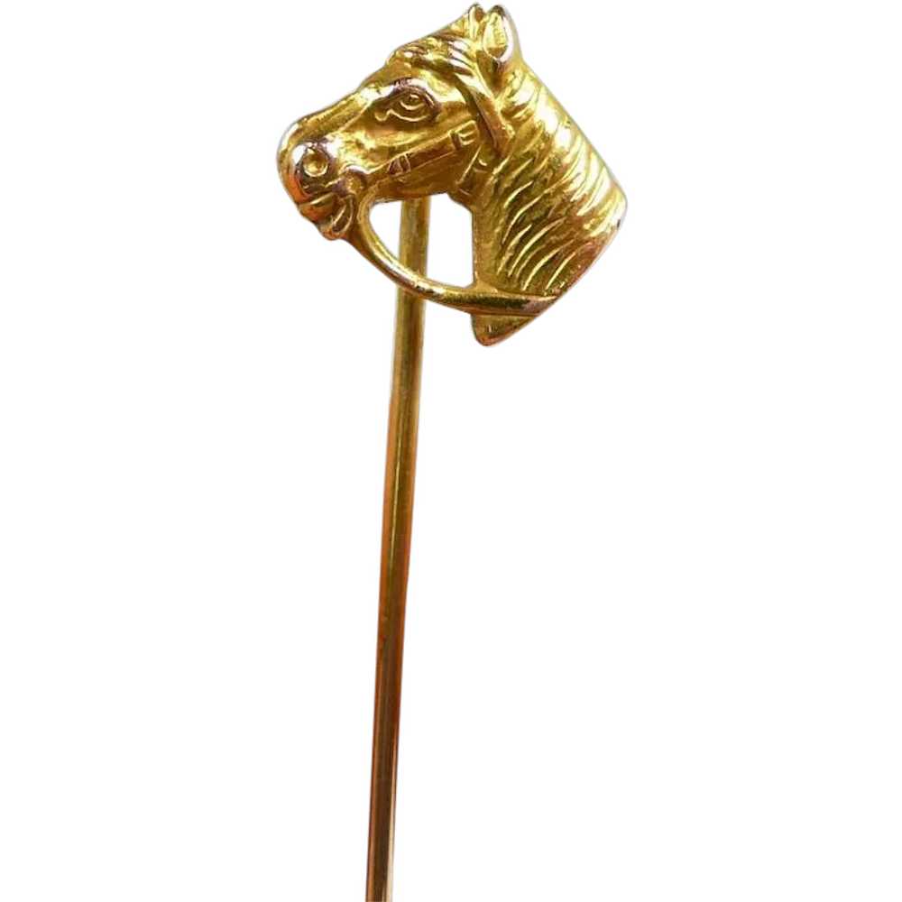 Sporty Horse Head Gold Stick Pin c. 1900 - image 1