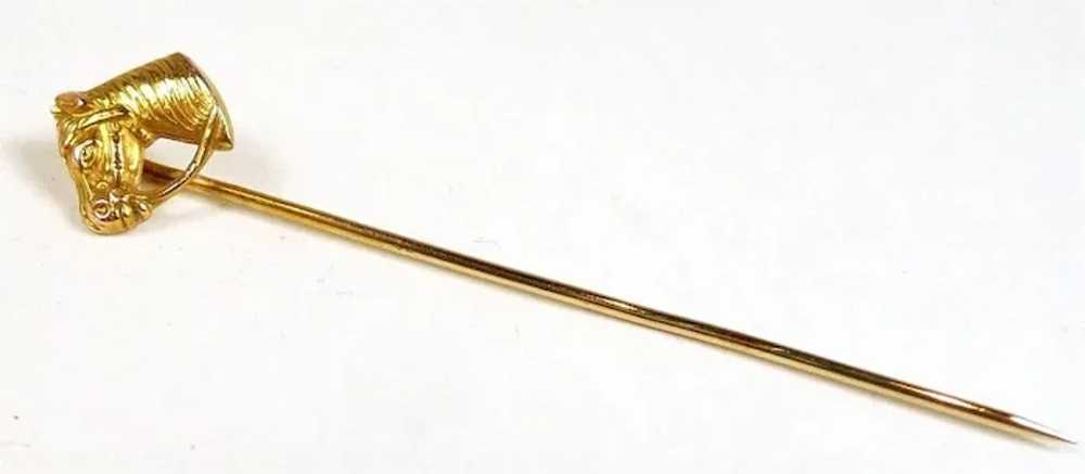 Sporty Horse Head Gold Stick Pin c. 1900 - image 4