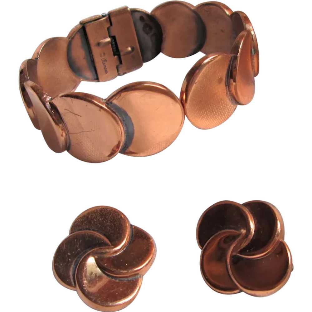 Renoir Fused Copper Circles Clasp Bracelet and Ea… - image 1