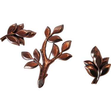 Renoir "Sprig" Copper Branch Brooch and Leafy Earr