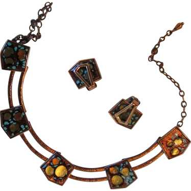 Matisse Amber and Turquoise Blue Enamel Trapezoid 