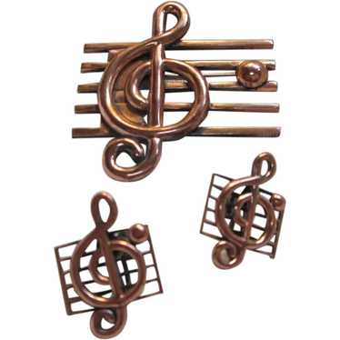 Renoir Mesh Solitary Musical Note Copper Brooch a… - image 1