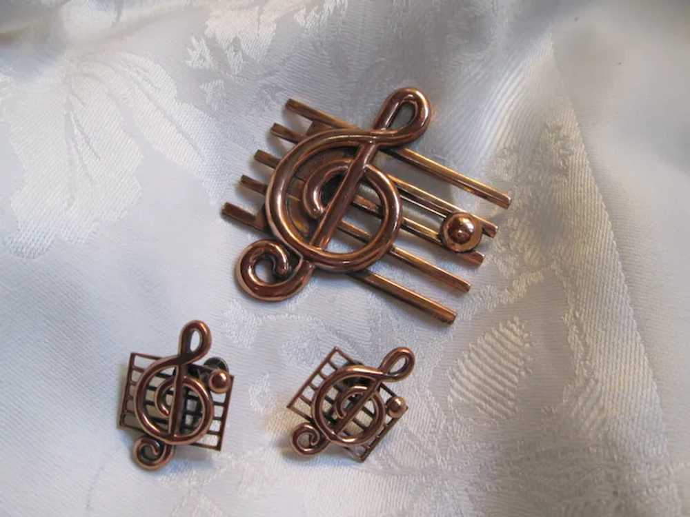 Renoir Mesh Solitary Musical Note Copper Brooch a… - image 2