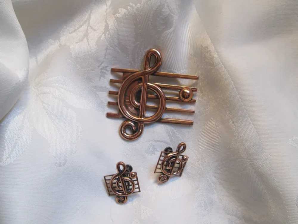 Renoir Mesh Solitary Musical Note Copper Brooch a… - image 3