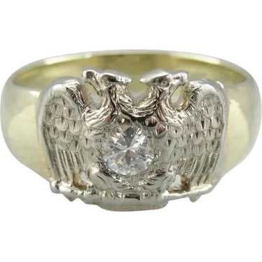 Masonic Double Headed Eagle Ring with Diamond, Sc… - image 1
