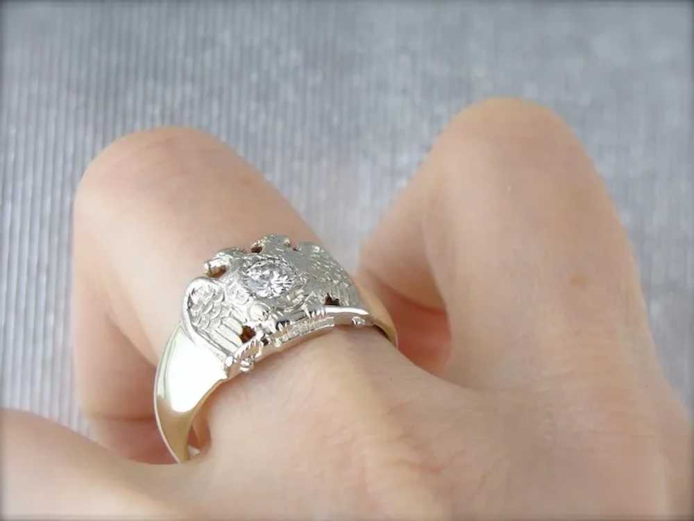 Masonic Double Headed Eagle Ring with Diamond, Sc… - image 4