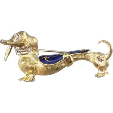 Dachshund Diamond and Enamel Brooch