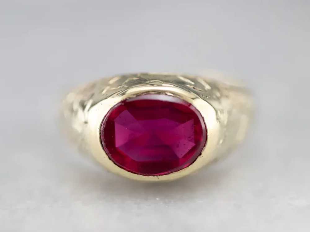 Antique 1920's Synthetic Ruby Solitaire Ring - image 2
