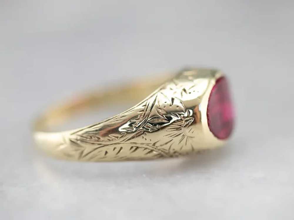 Antique 1920's Synthetic Ruby Solitaire Ring - image 4