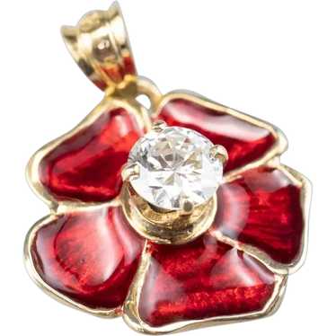 Diamond Enamel Poppy Flower Pendant
