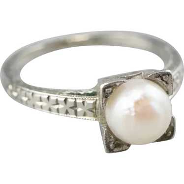 Art Deco Cultured Pearl Solitaire Ring