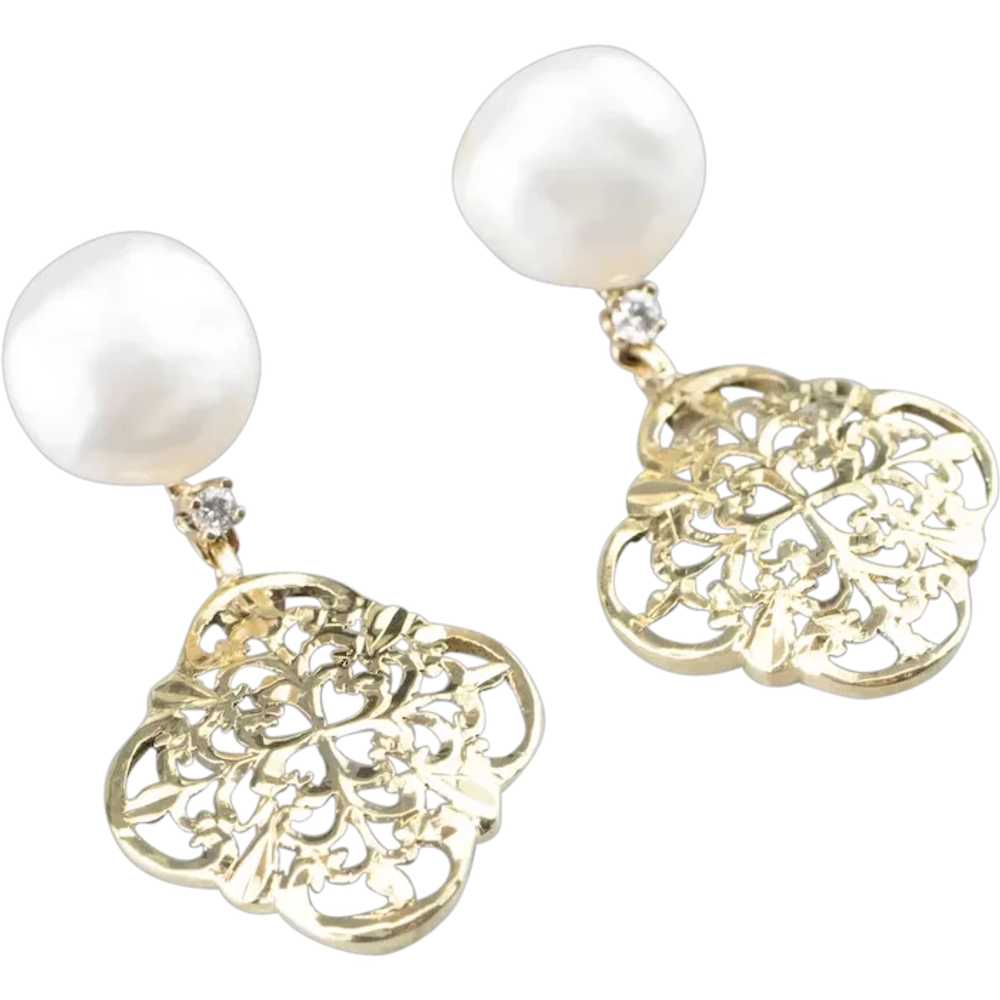 Cultured Pearl Ornate Filigree Drop Earrings - image 1