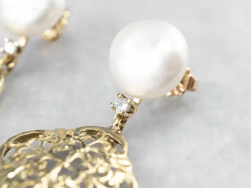 Cultured Pearl Ornate Filigree Drop Earrings - image 7
