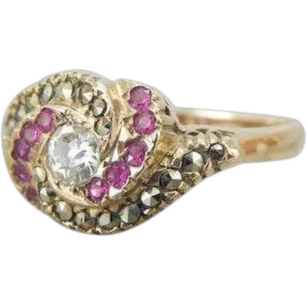 Ruby And Marcasite Ring With Diamond Center - image 1