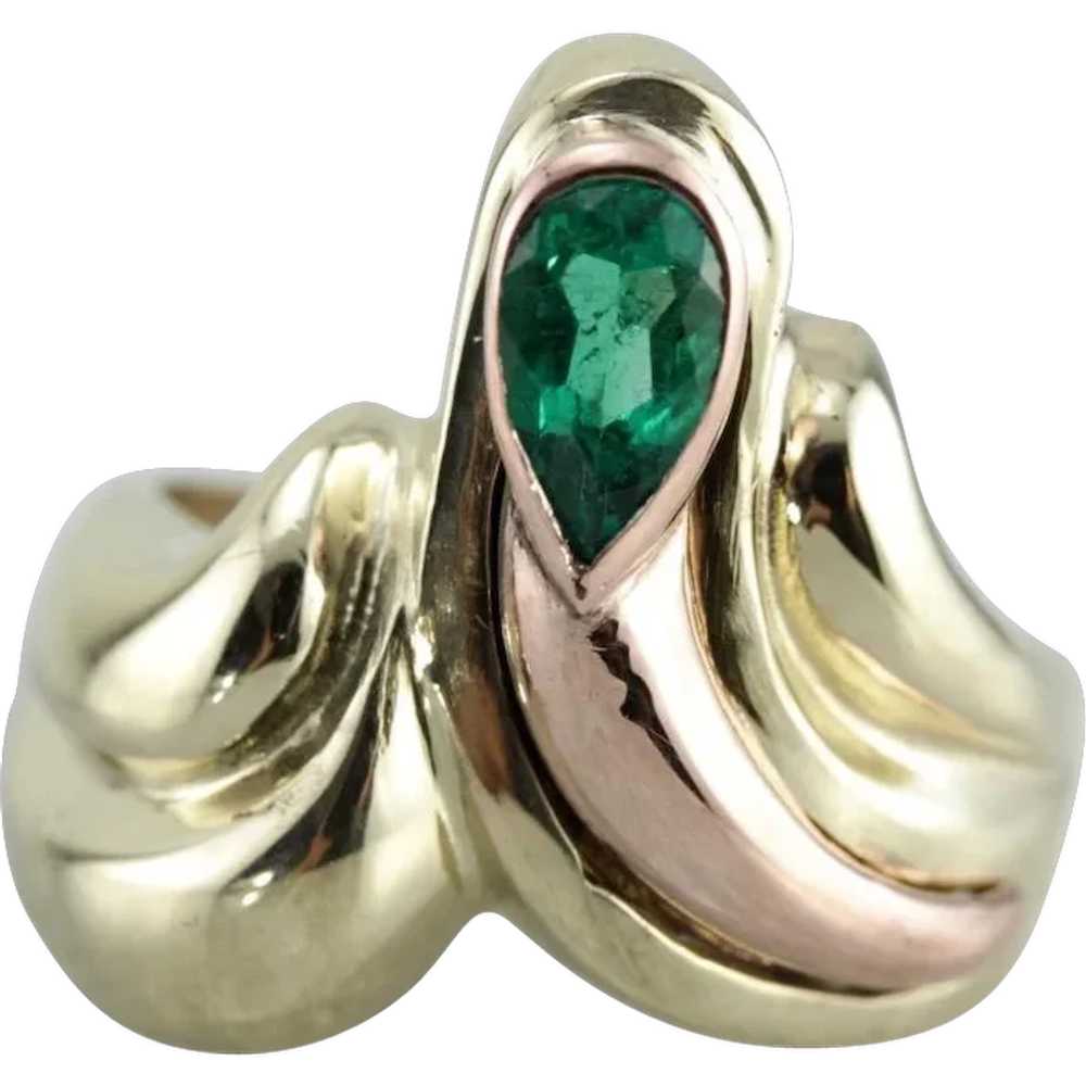 Upcycled Emerald Two Tone Cocktail Ring, Rose and… - image 1