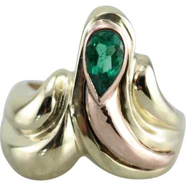 Upcycled Emerald Two Tone Cocktail Ring, Rose and… - image 1