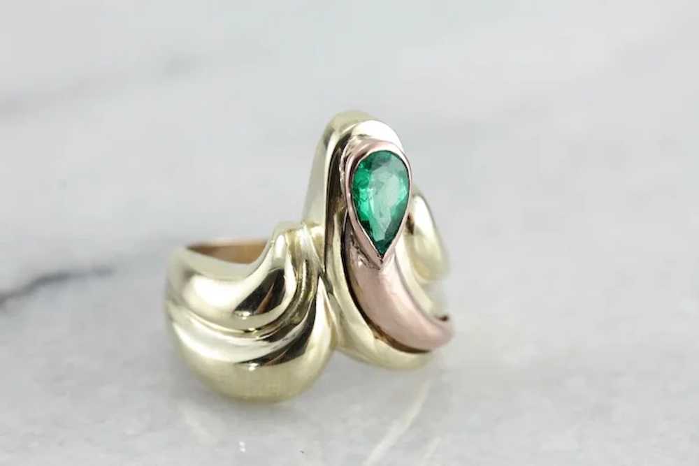 Upcycled Emerald Two Tone Cocktail Ring, Rose and… - image 3