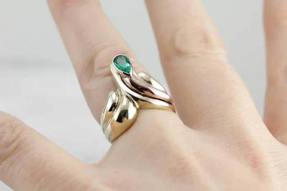 Upcycled Emerald Two Tone Cocktail Ring, Rose and… - image 4