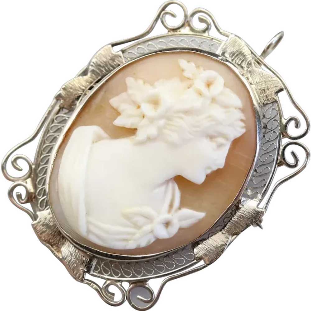 Art Deco Filigree Cameo Brooch or Pendant - image 1