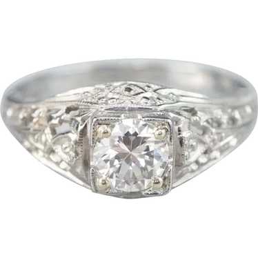 Art Deco Diamond Solitaire Engagement Ring - image 1
