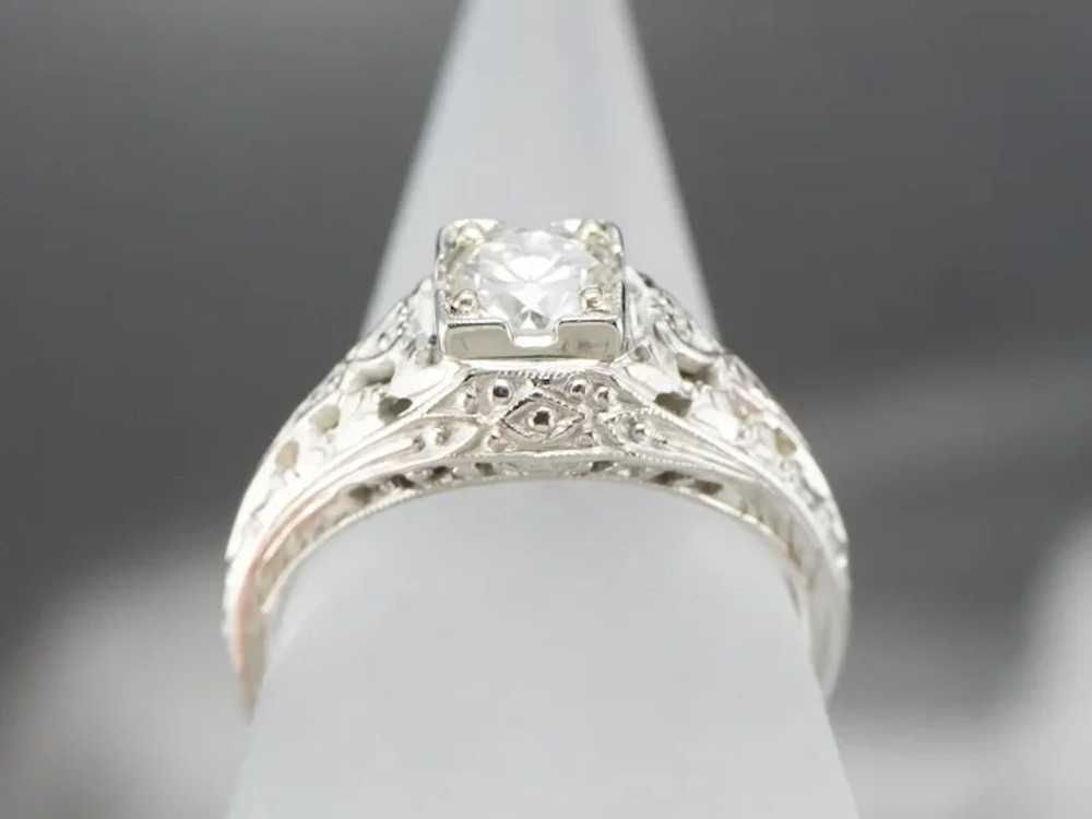 Art Deco Diamond Solitaire Engagement Ring - image 8