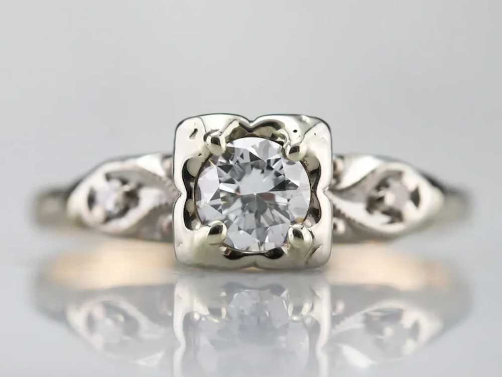 Two Tone Retro Era Diamond Engagement Ring - image 2