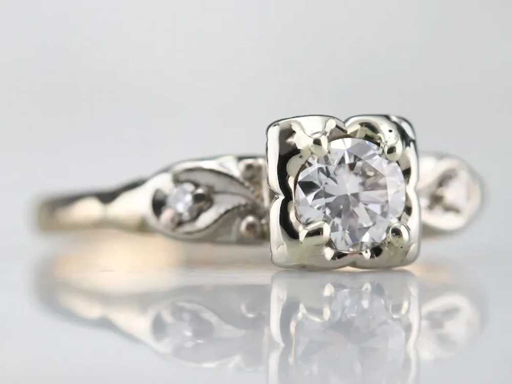 Two Tone Retro Era Diamond Engagement Ring - image 3