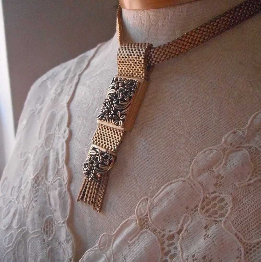 Victorian Revival Mesh Necklace Circlet Tab Drop … - image 3